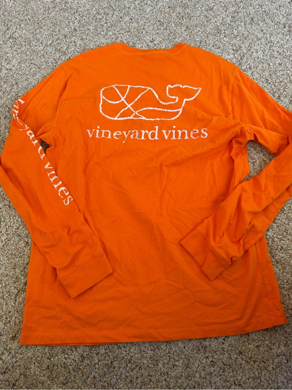 Vineyard Vines Orange Long-Sleeve Whale football Graphic Tee size medium!